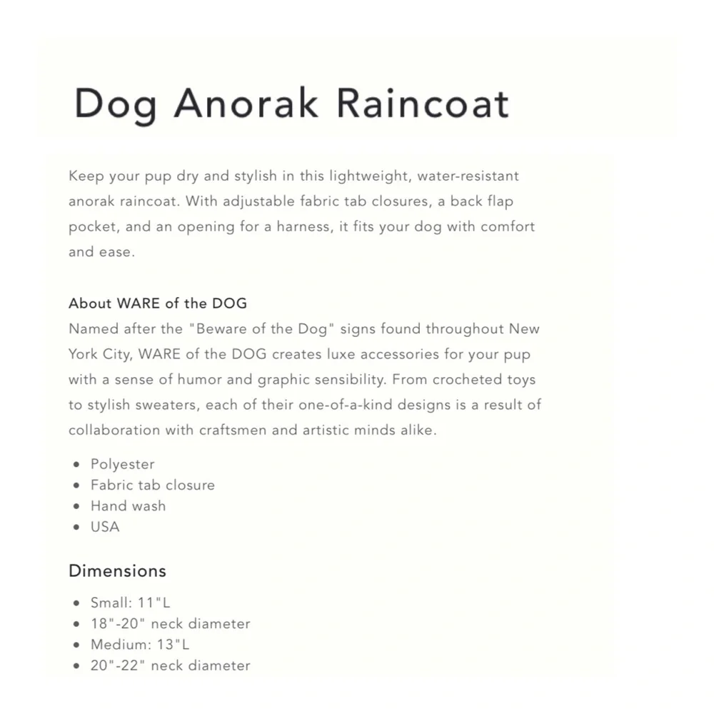 Anthropologie Ware of the Dog Anorak Raincoat